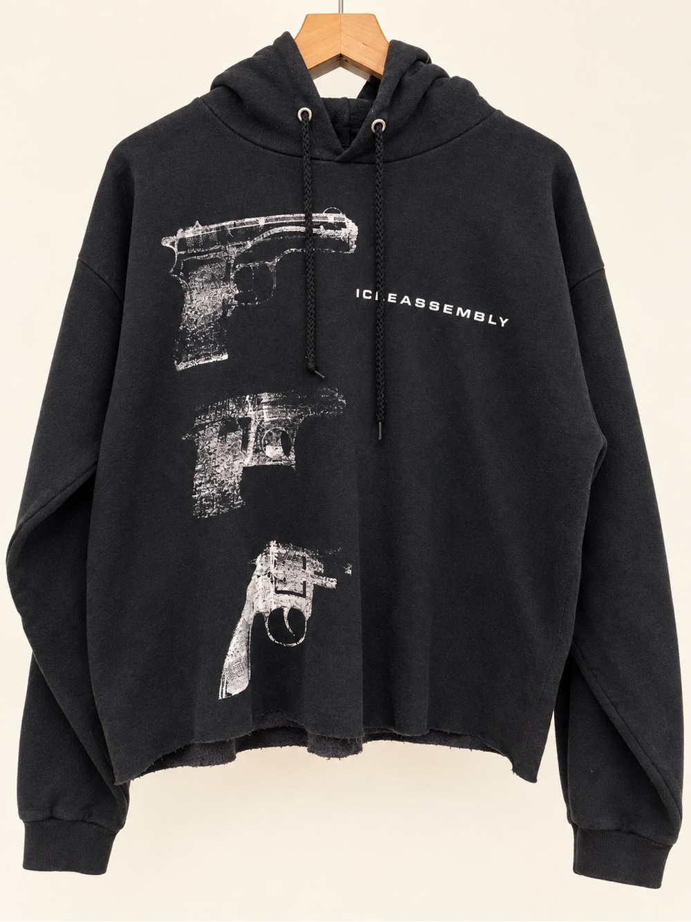 Hanes Distressed Black Hoodie with Distressed White Gun Graphics